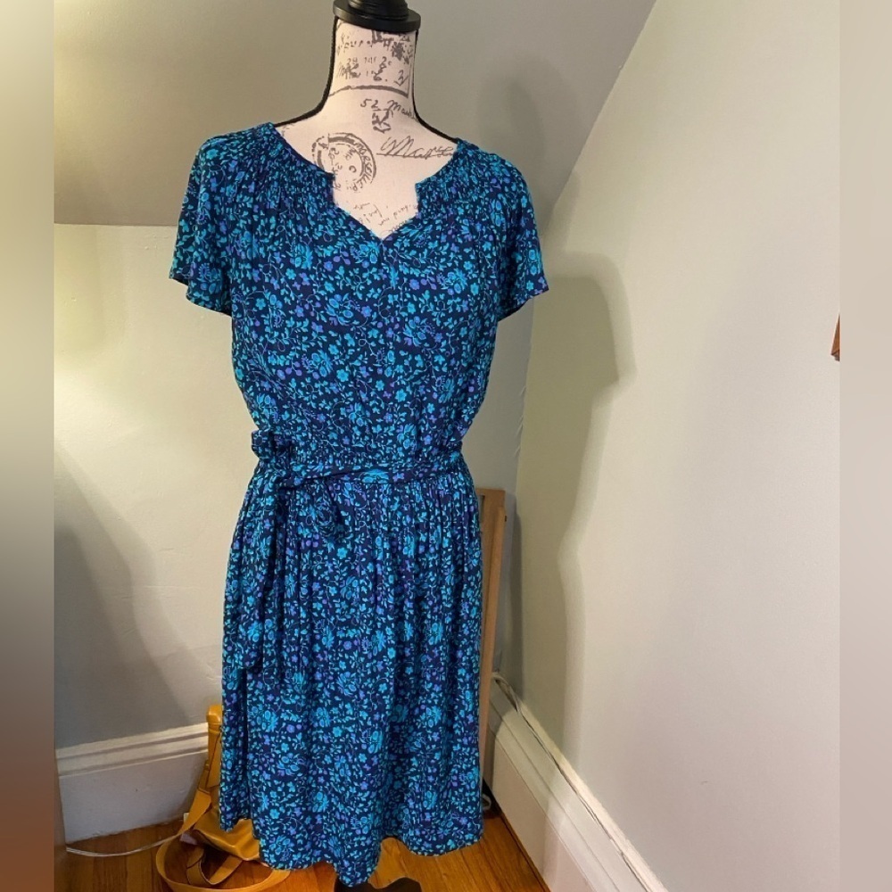 Talbots Floral Flutter Sleeve Tie Ruffled Hem Midi Flare Dress Size S P